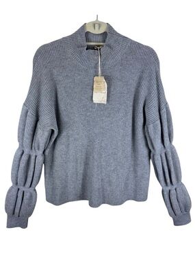 Hem & Thread NWT Gray Ribbed Knit Long Bubble Sleeve Mock Neck Sweater Large